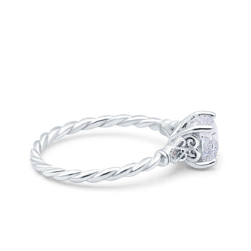 Art Deco Cushion Three Stone Wedding Bridal Ring Simulated Cubic Zirconia 925 Sterling Silver